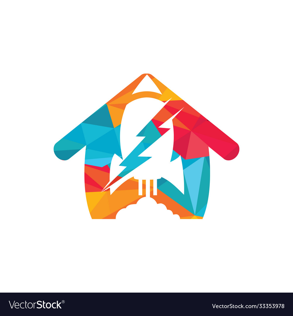 Rocket with thunderbolt and home logo icon