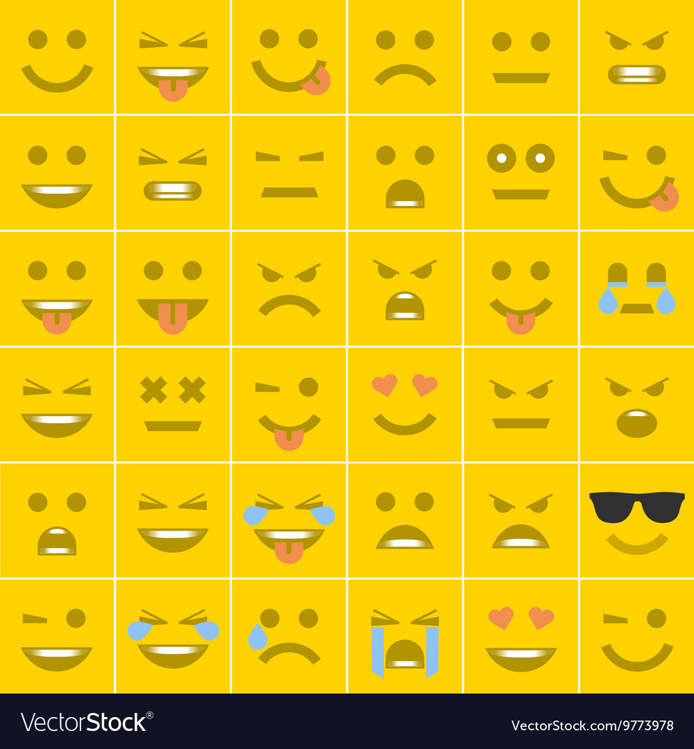 Set orange square smileys Royalty Free Vector Image