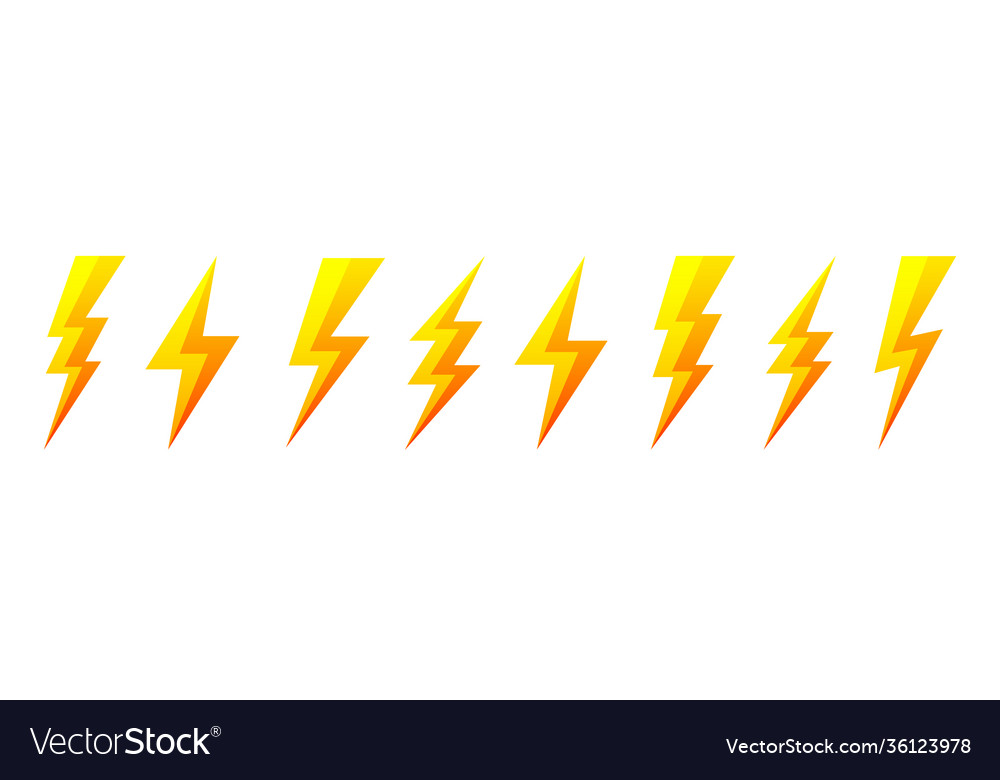 Yellow lightning bolt icons isolated on white Vector Image