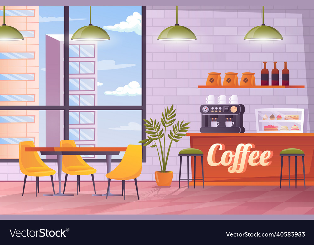 Coffee Shop Interior Concept In Flat Cartoon Vector Image