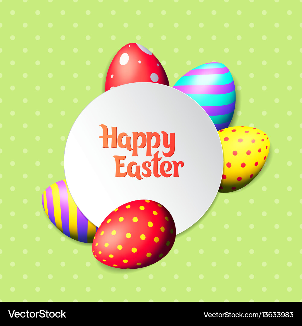 Happy easter eggs and text on colored background Vector Image