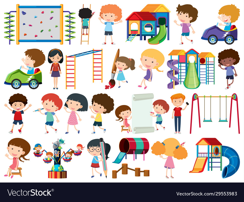 Large set isolated objects happy kids Royalty Free Vector