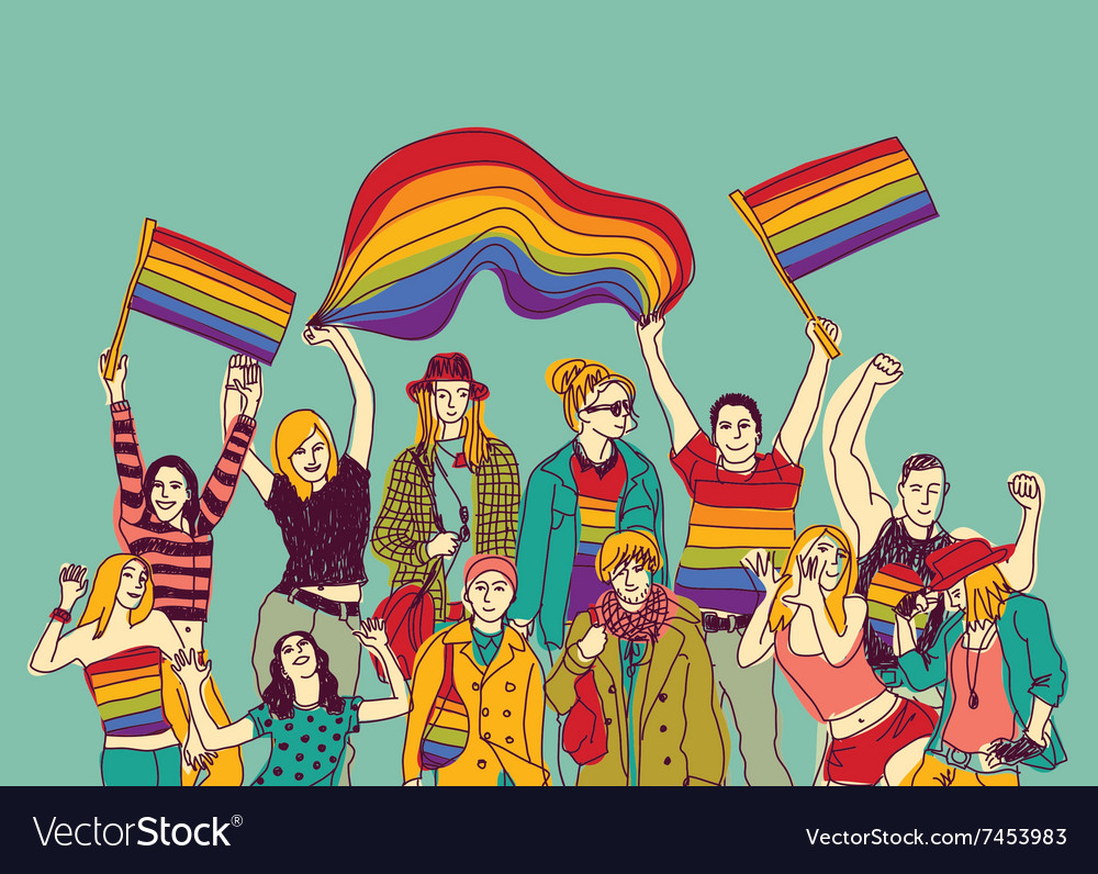 Lgbt Happy Gay Meeting People Group And Sky Vector Image 