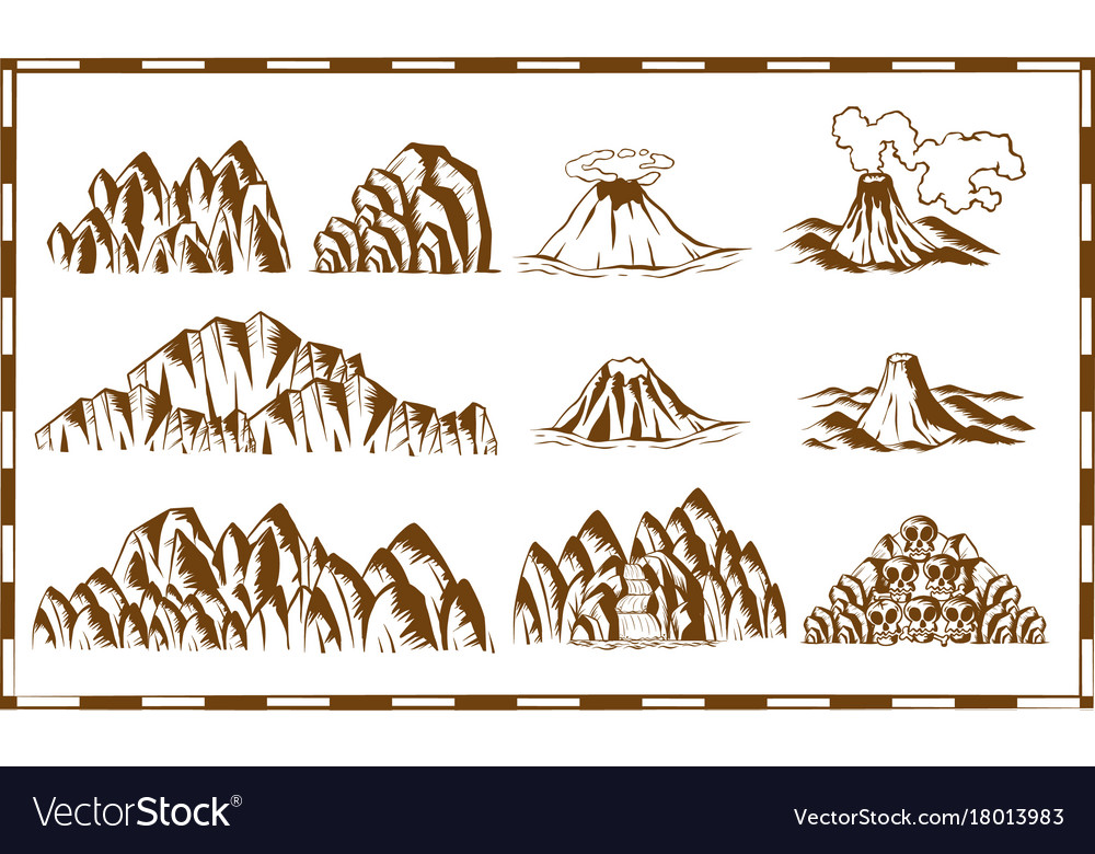 Mountains and waterfall on map Royalty Free Vector Image