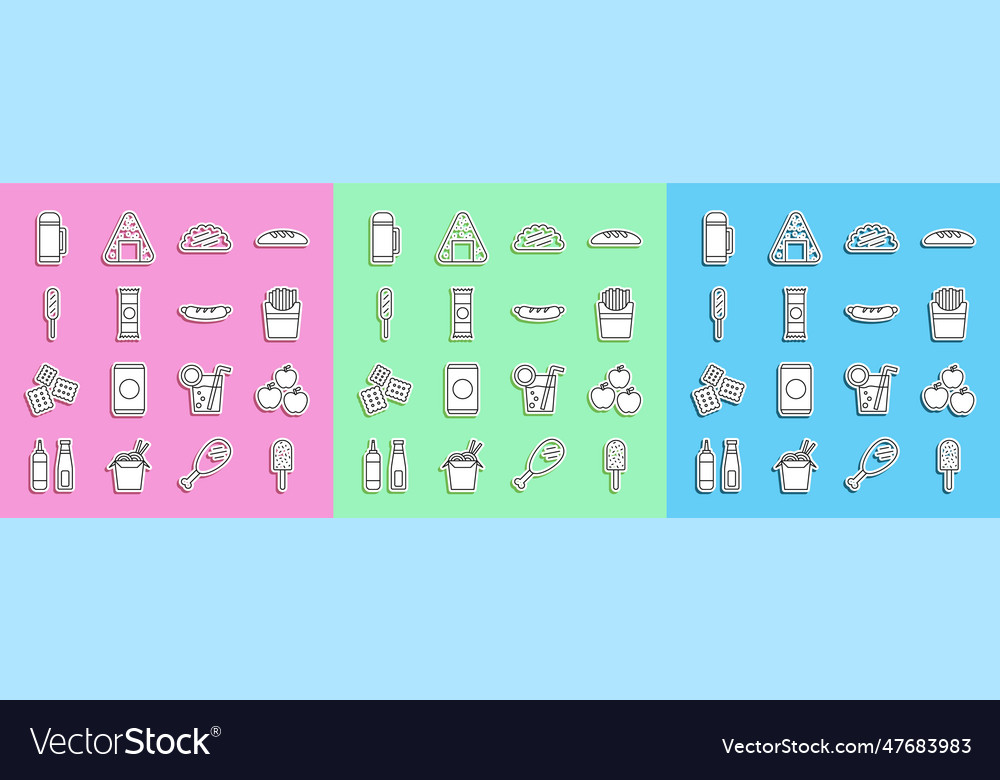 Set line ice cream apple potatoes french fries