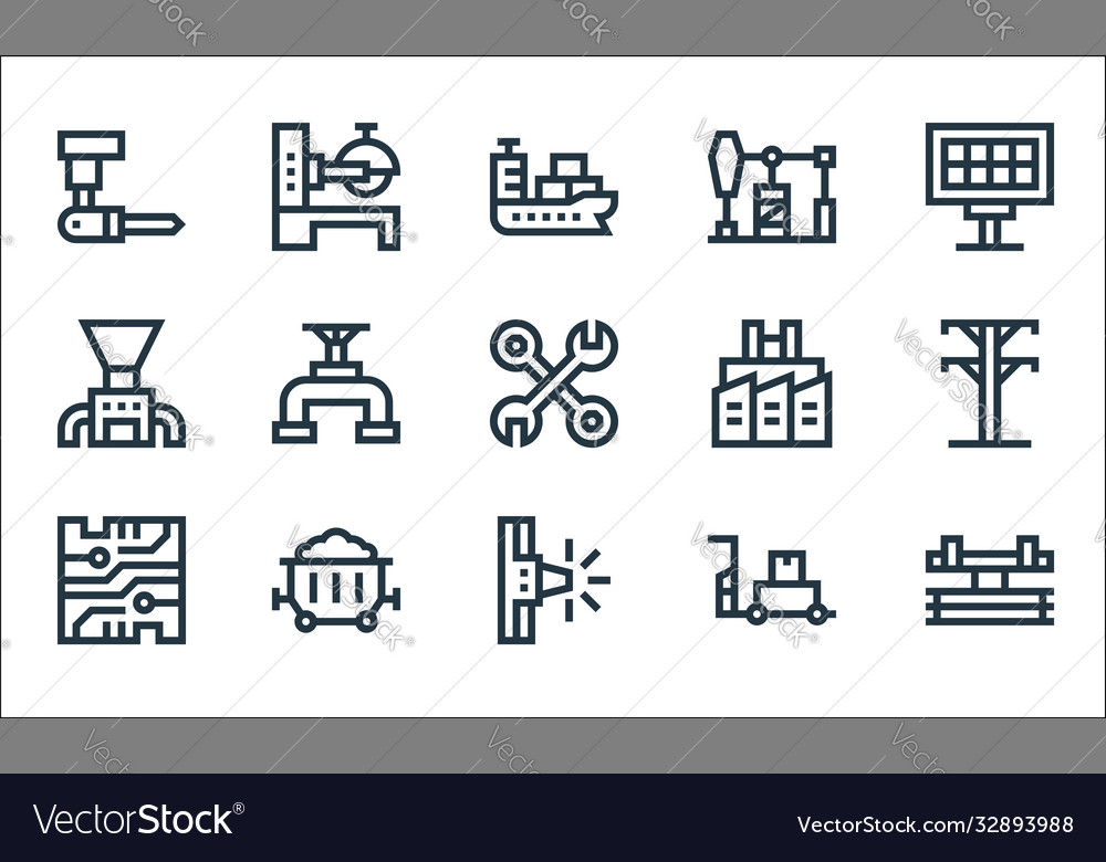 Industrial process line icons linear set quality