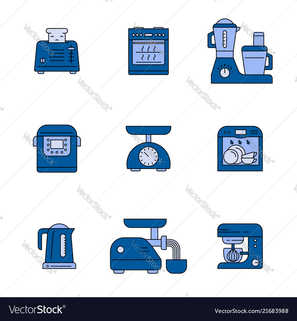 Kitchen appliances colour icons set