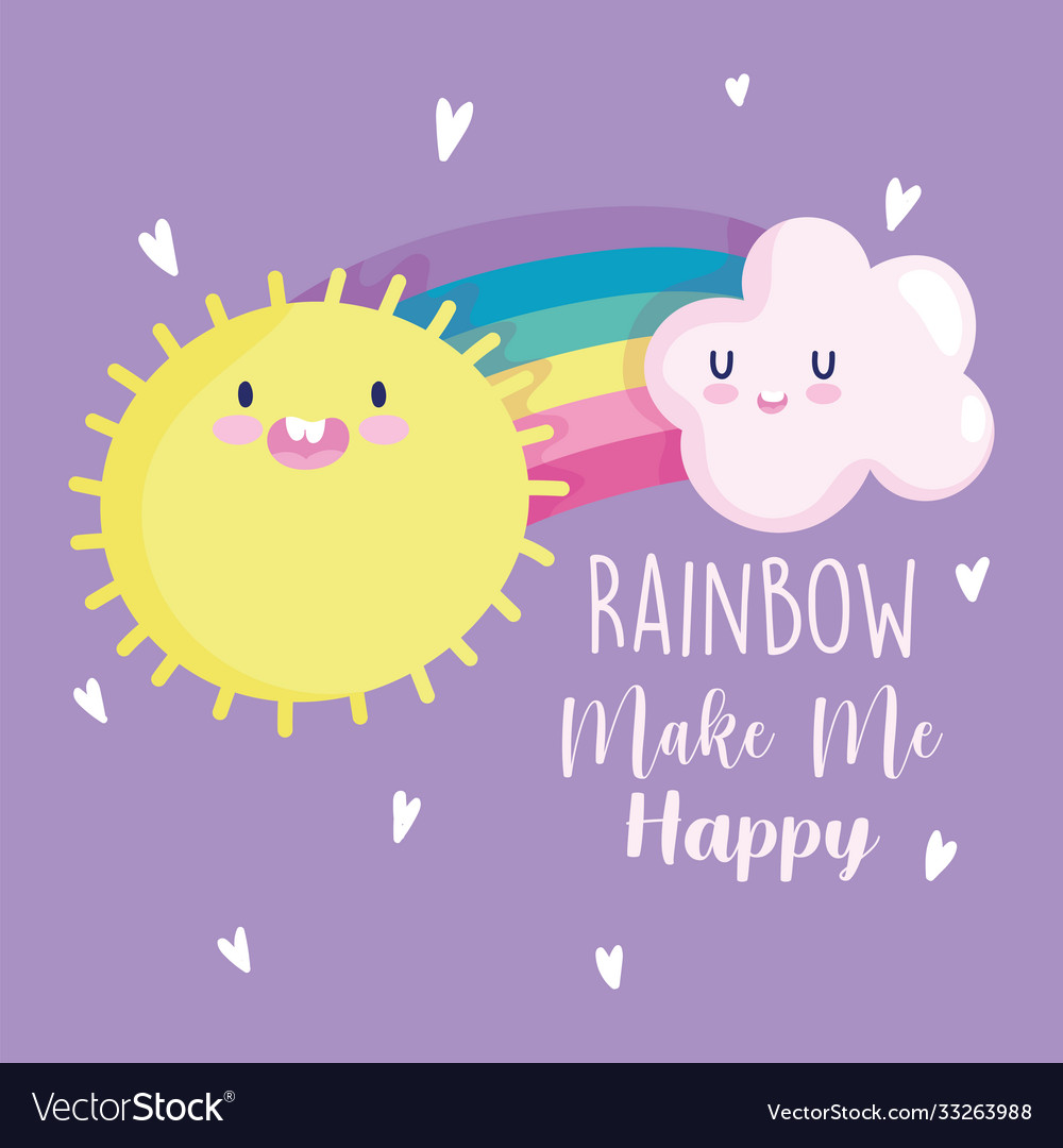 Rainbow cloud sun cartoon hearts adorable Vector Image