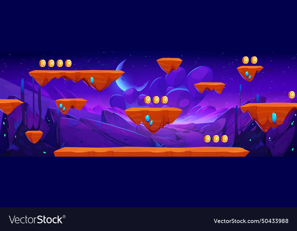 Space adventure game map with floating platforms Vector Image