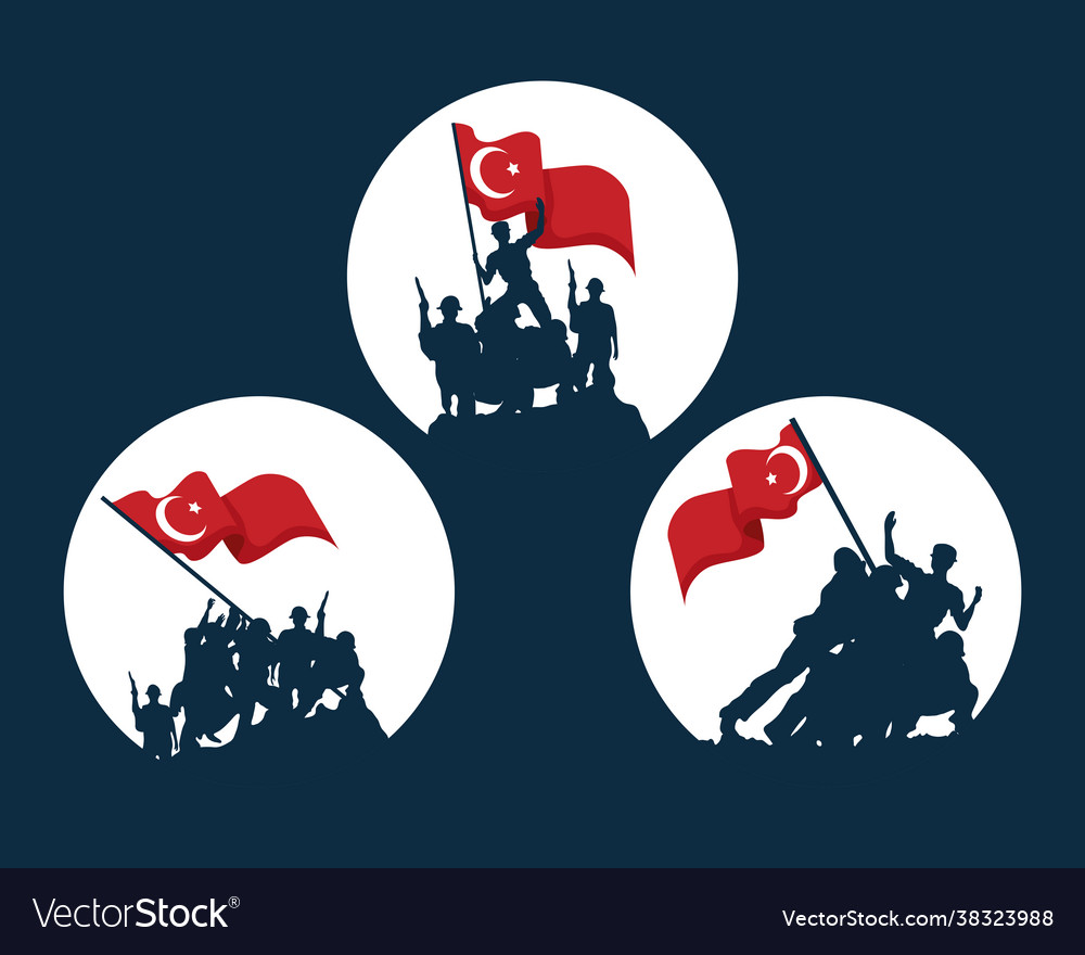 Zafer bayrami soldiers with flag icon set