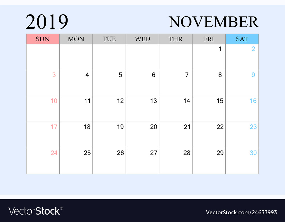 2019 calendar november schedule planner