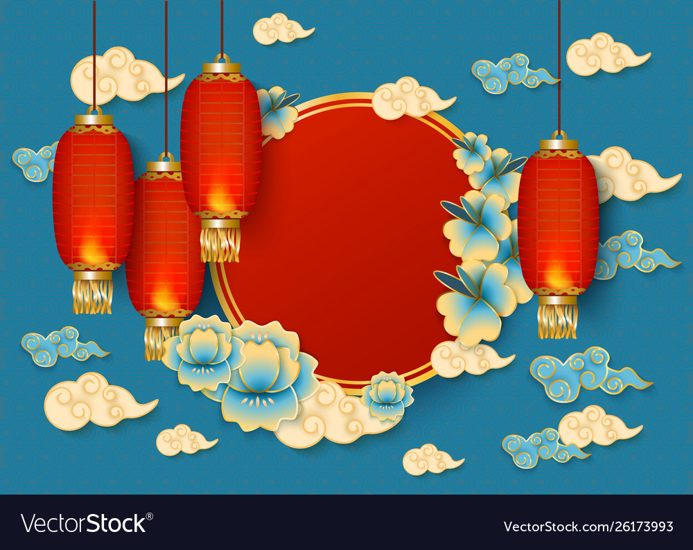 Blue background with red oval traditional chinese Vector Image