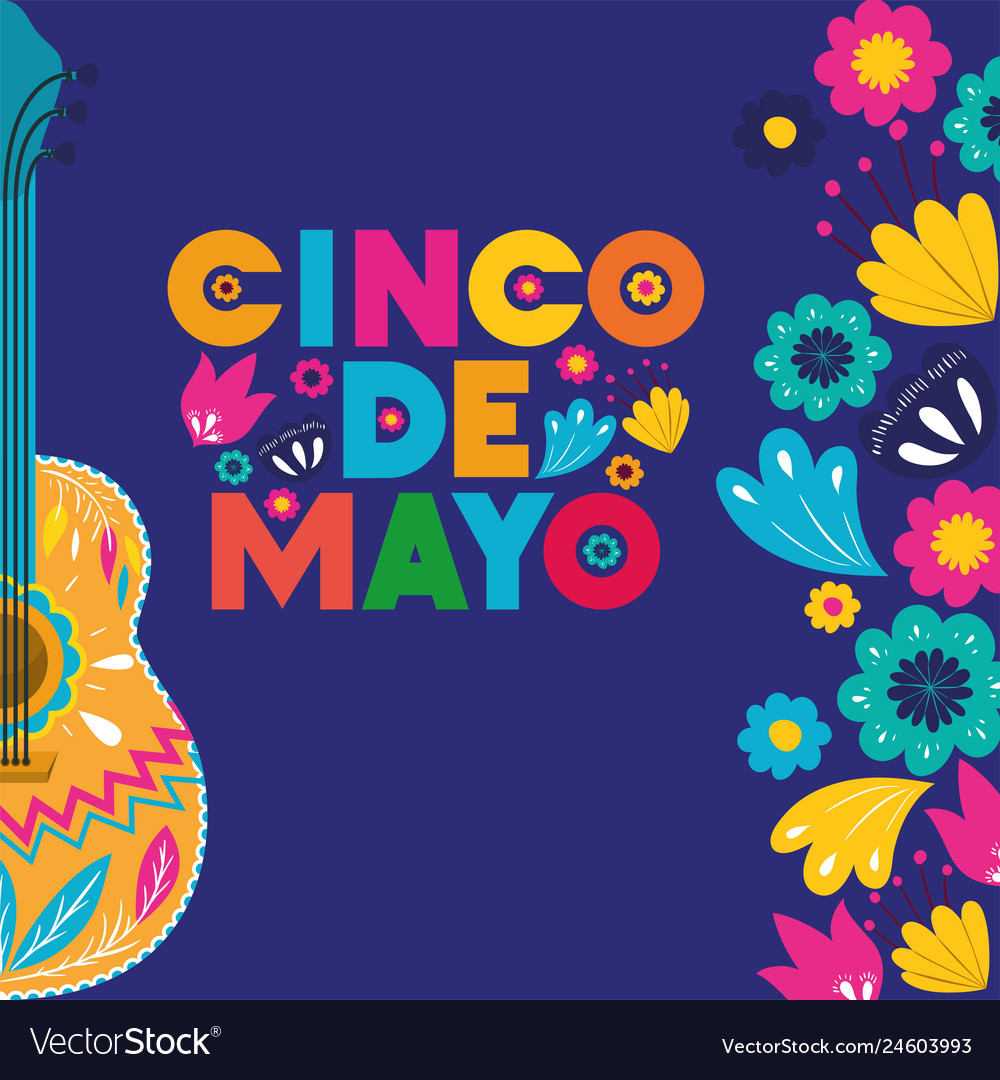 Cinco de mayo card with guitar and flowers Vector Image