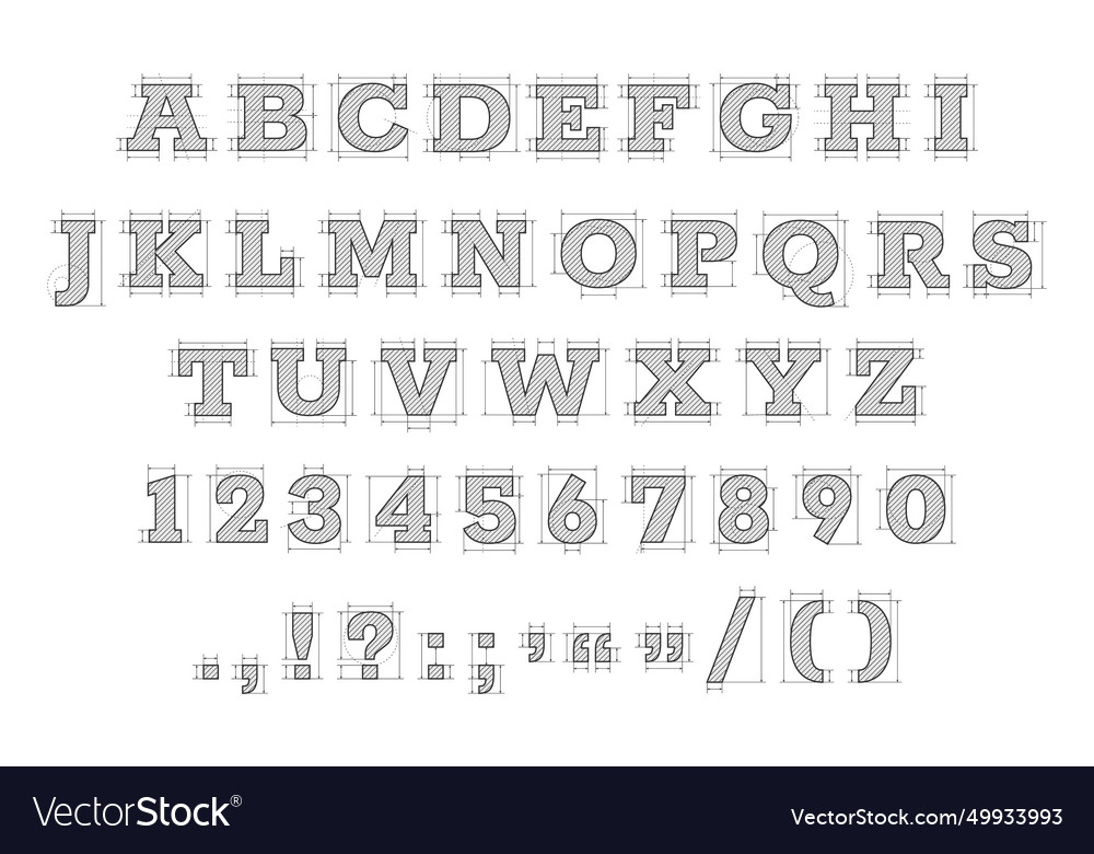 Engineering typeface abstract hand drawn letters Vector Image