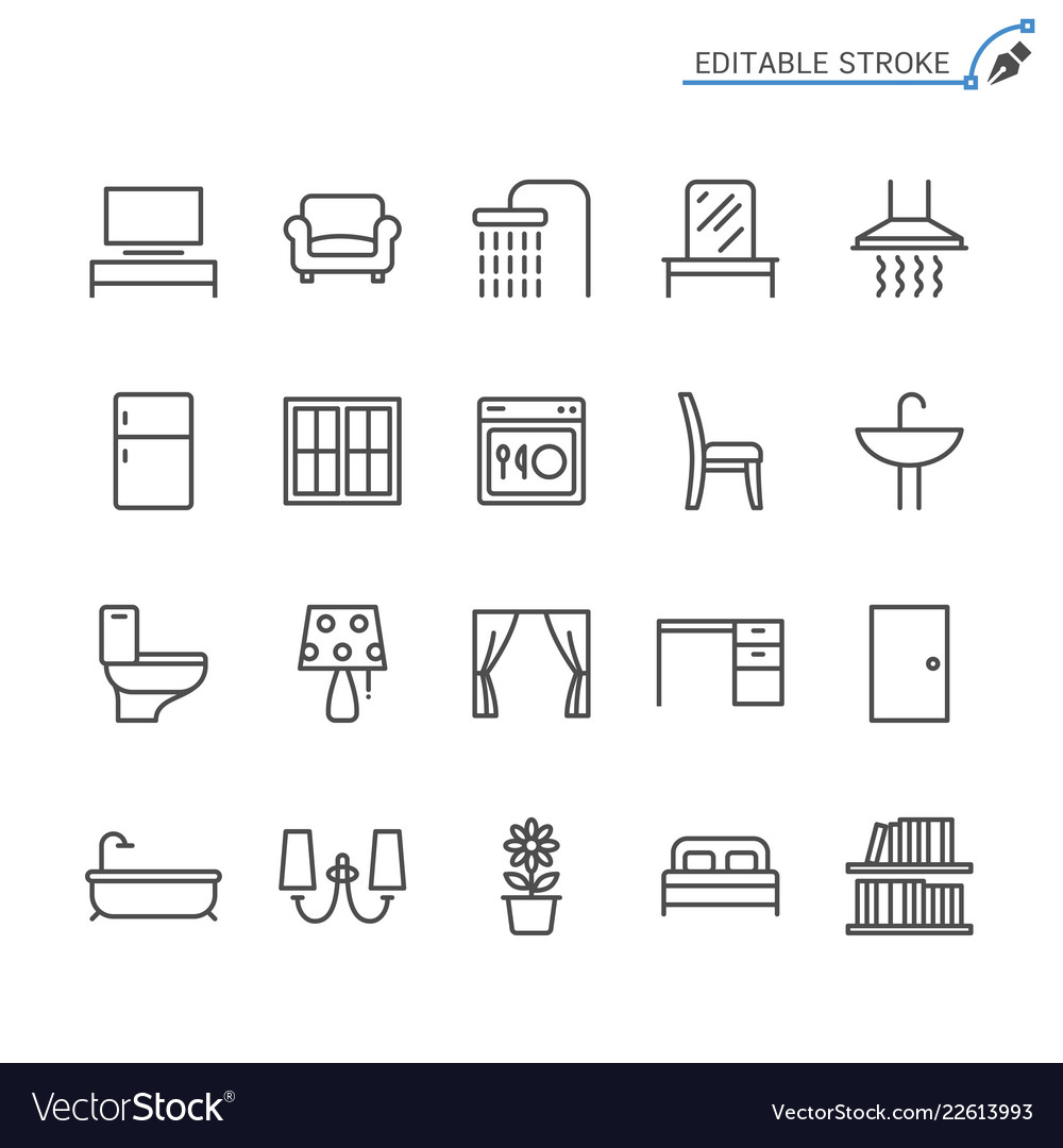 Home furniture line icons editable stroke vector image Home furniture line icons editable stroke