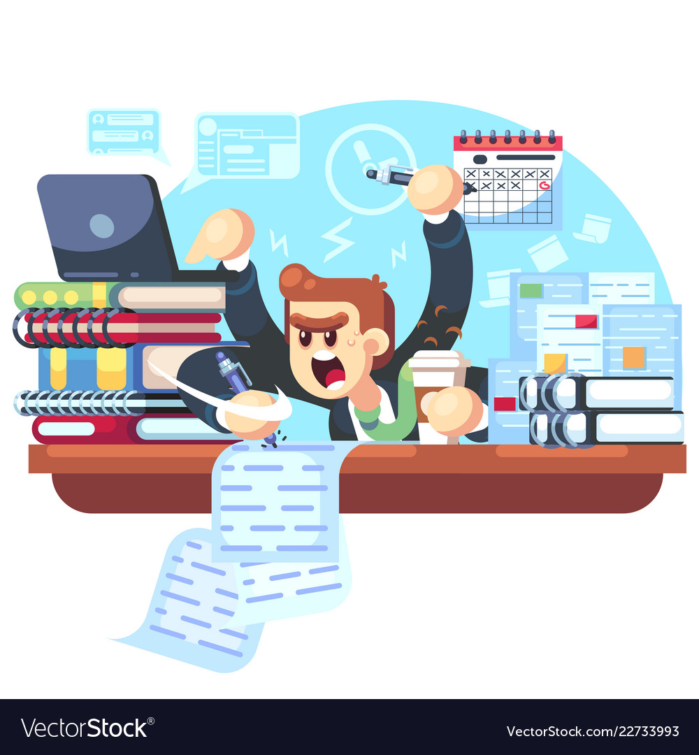 man-overwork-in-office-deadline-royalty-free-vector-image