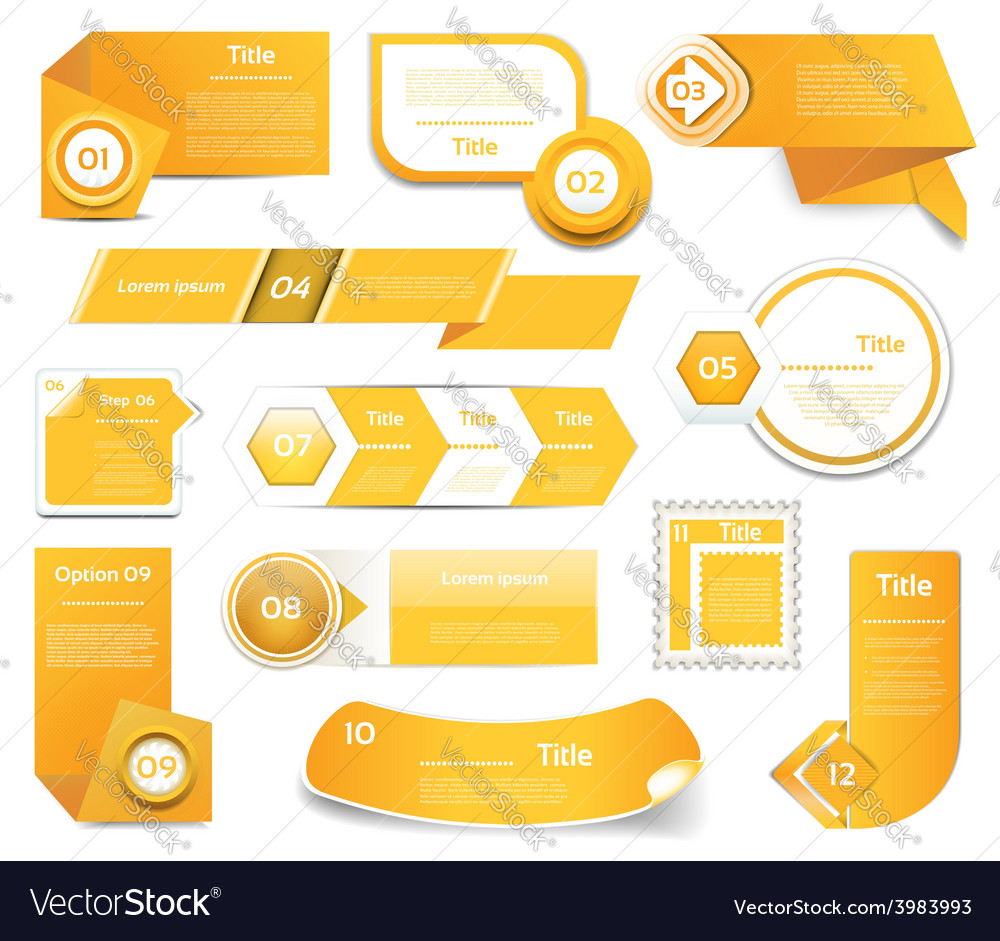 Set of orange progress version step icons eps 10