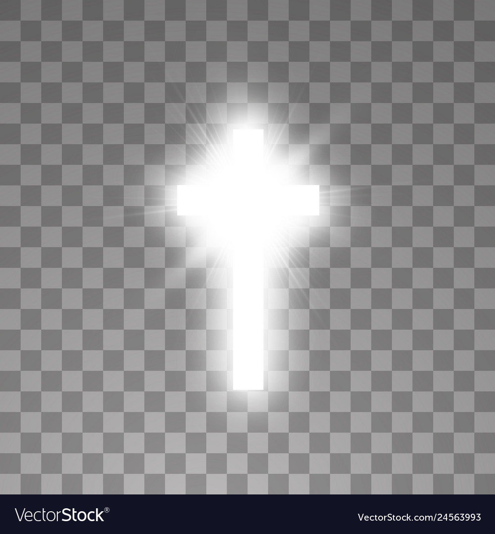 Shining white cross on transparent background