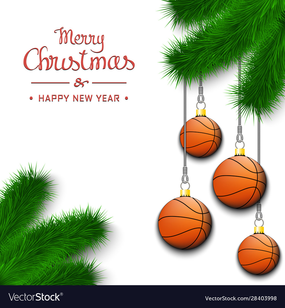 Basketball balls on a christmas tree branch