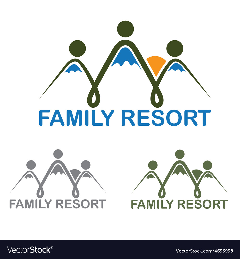 Family resort emblem with mountains and sun