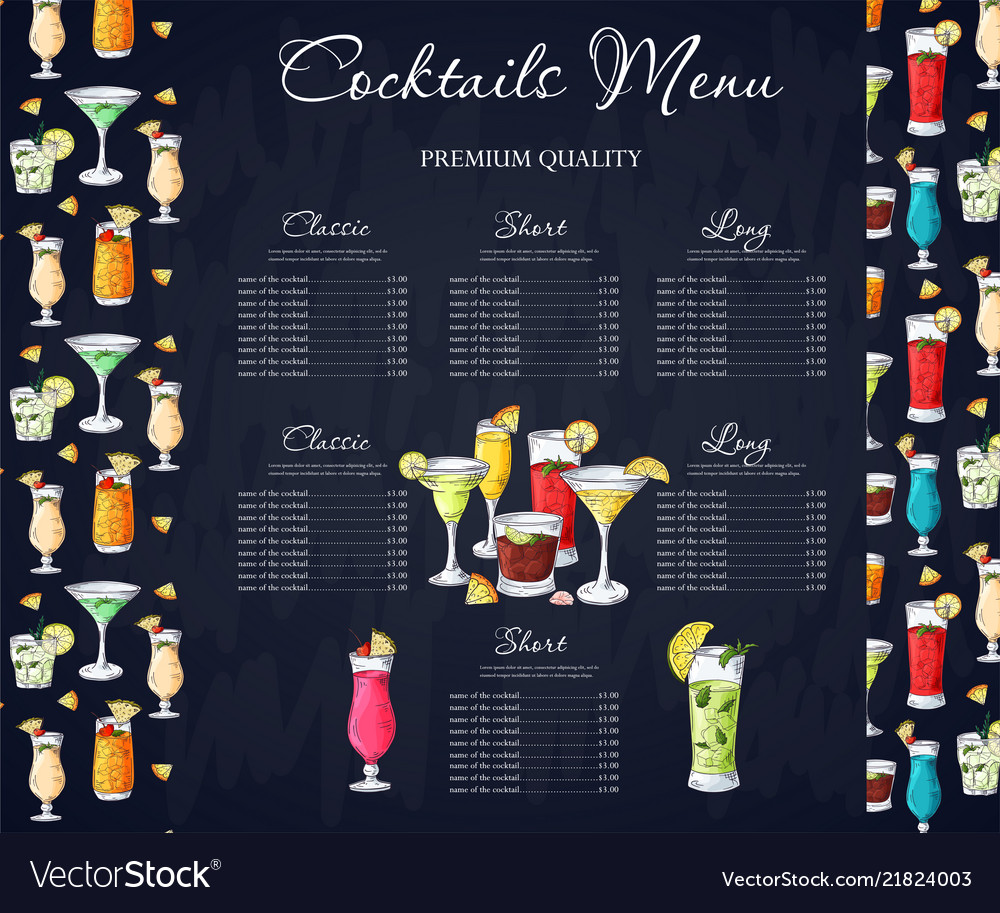 Alcohol drinks menu bar brochure template Vector Image