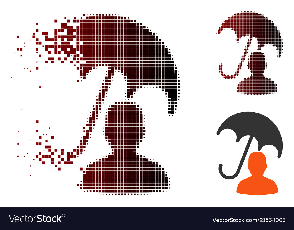 Broken pixel halftone patient care umbrella icon Vector Image