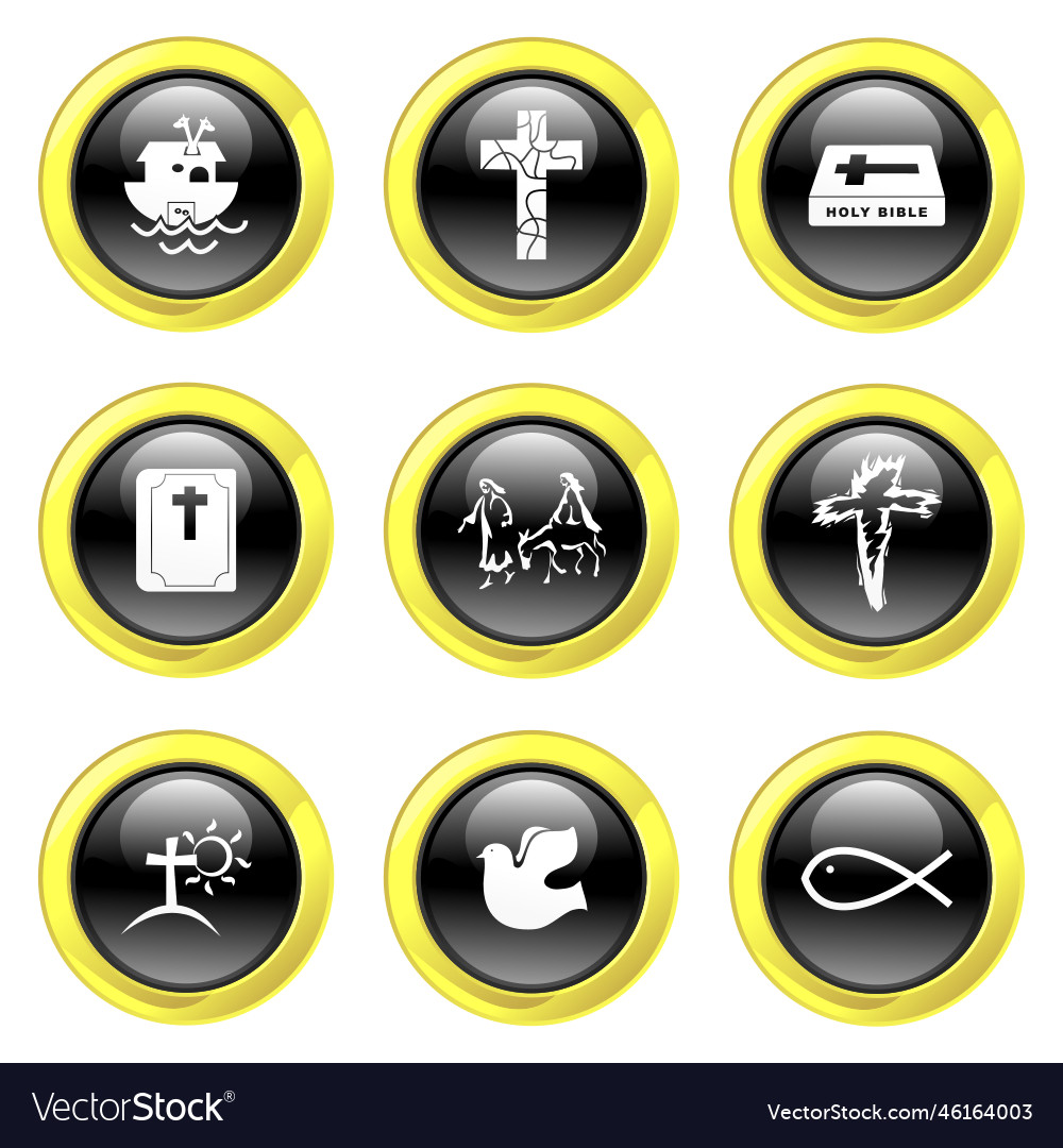 Glassy black and gold christian buttons Royalty Free Vector