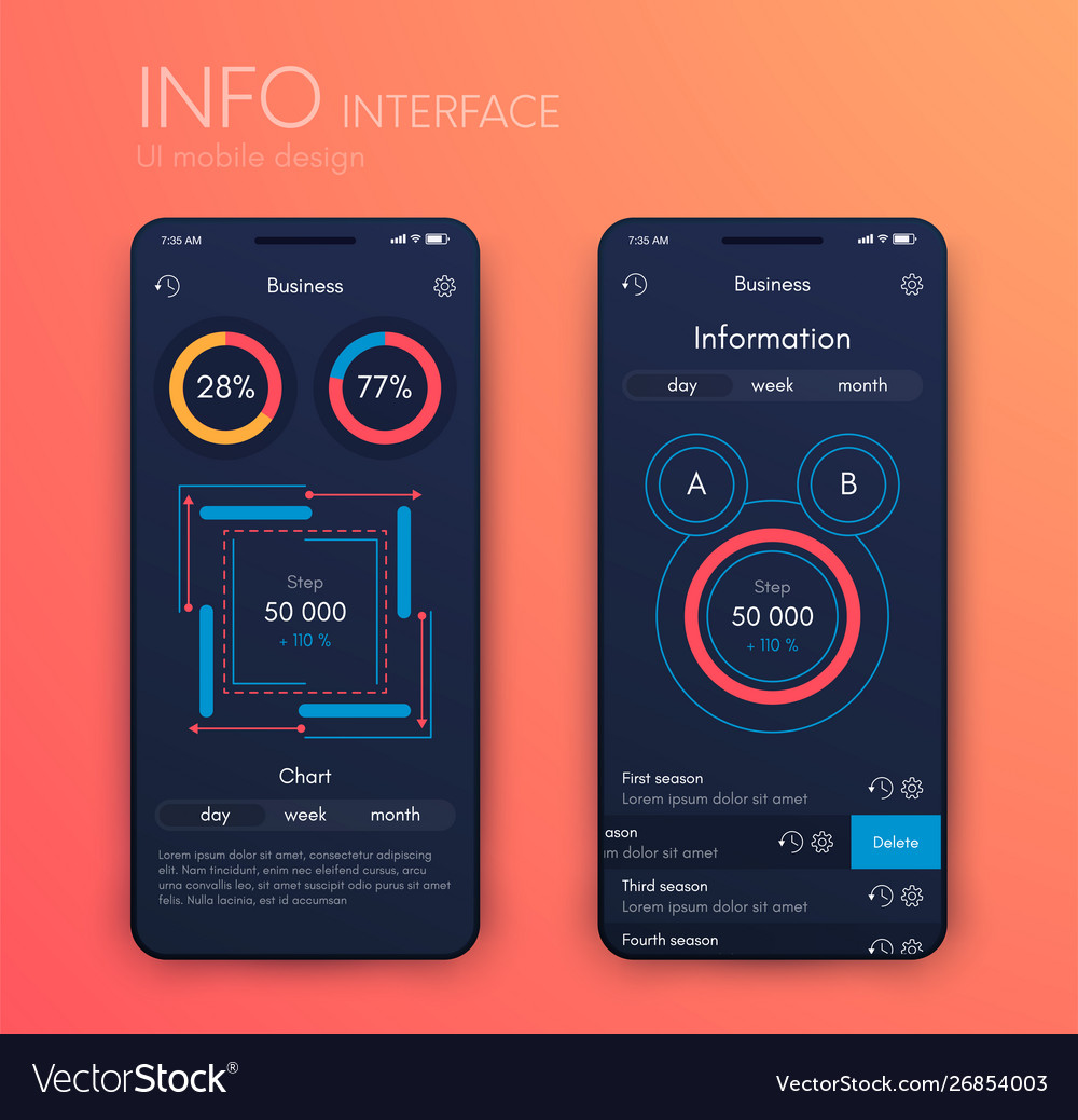 Mobile application interface ui design stock Vector Image