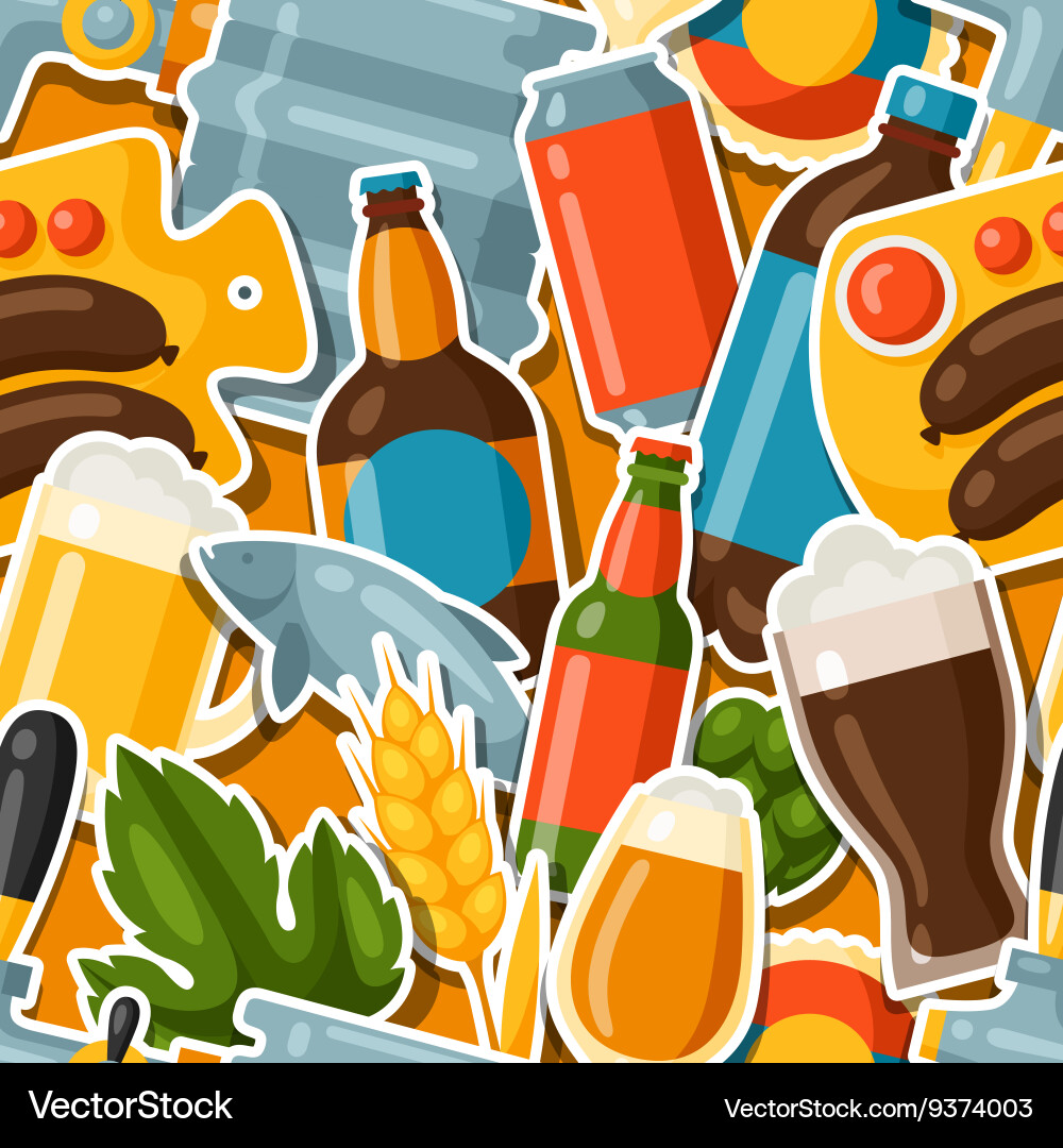Seamless pattern with beer stickers and objects Vector Image