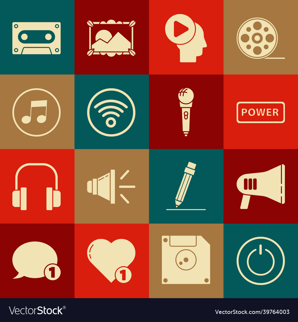 Set power button megaphone head people with play Vector Image