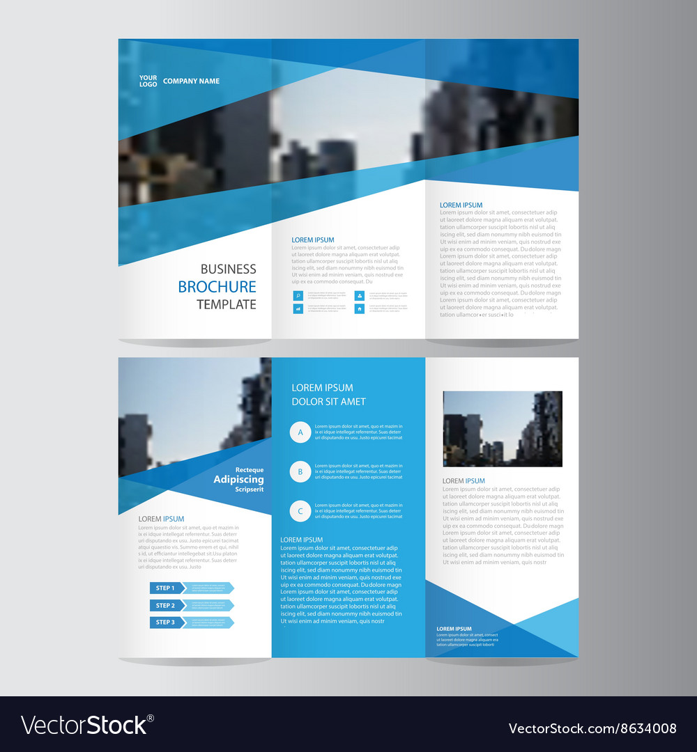 Blue trifold annual report leaflet brochure flyer Vector Image