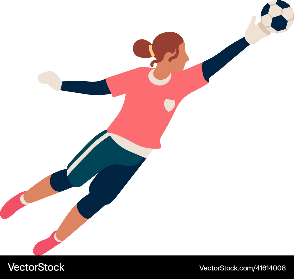 Goalkeeper trying catch ball in soccer net saving Vector Image