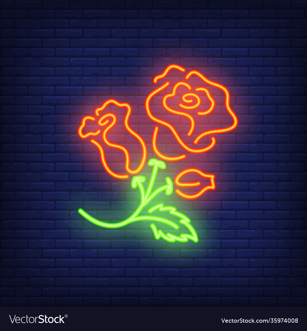 Rose bush neon sign element Royalty Free Vector Image