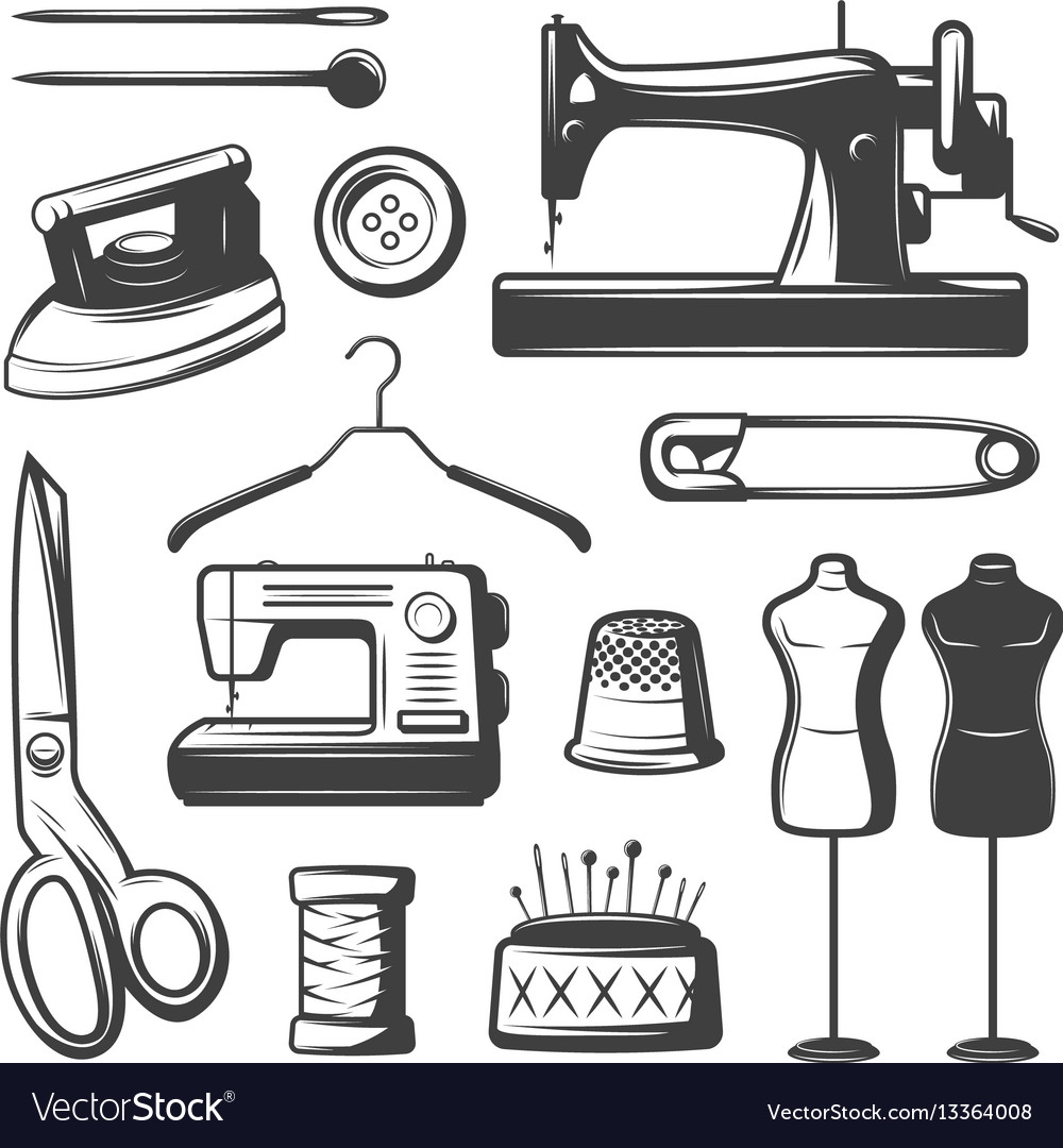 Vintage tailor elements set Royalty Free Vector Image