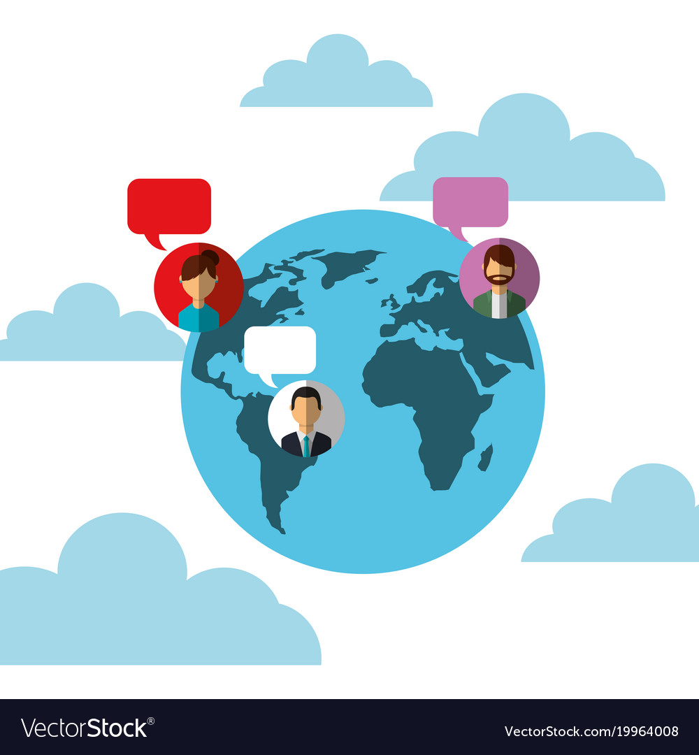 World globe people speech bubbles social media