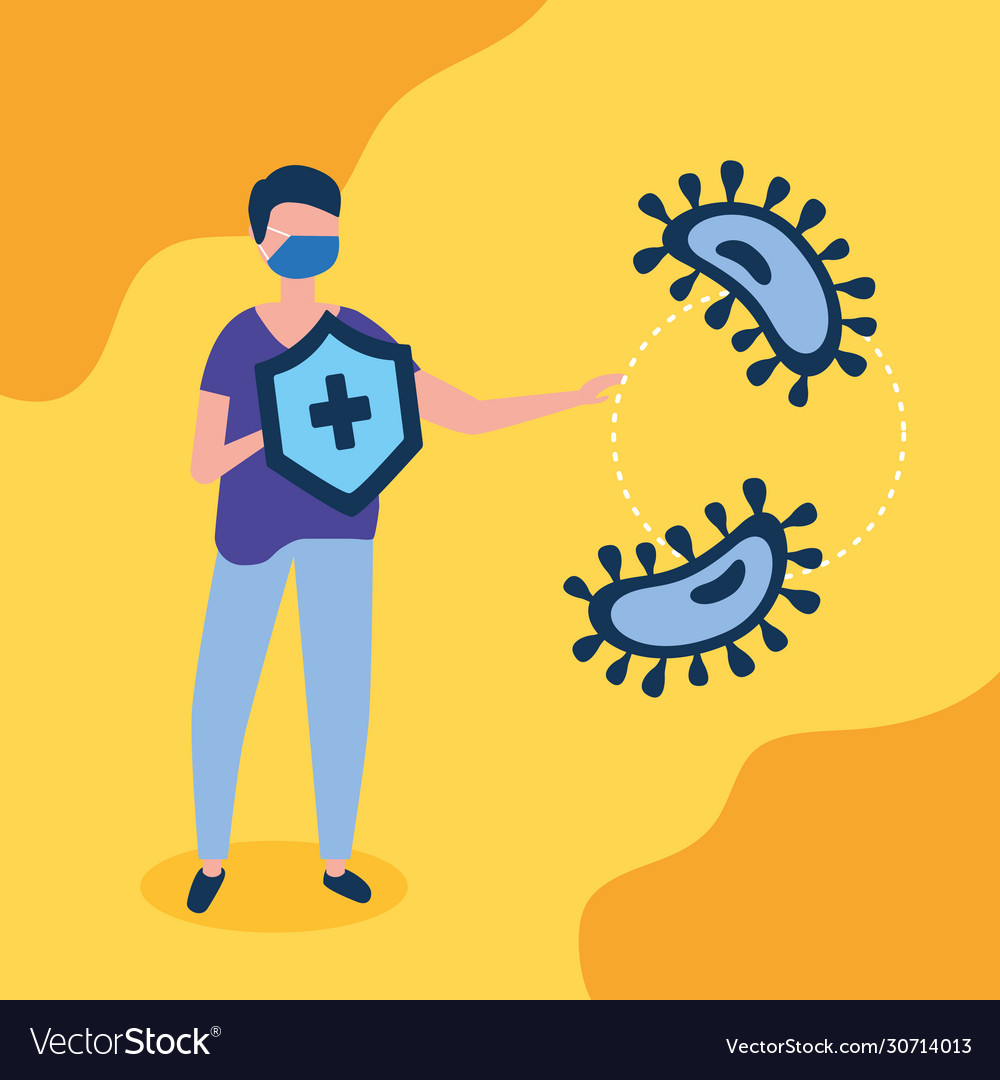 Man using face masks with shield and covid19 Vector Image