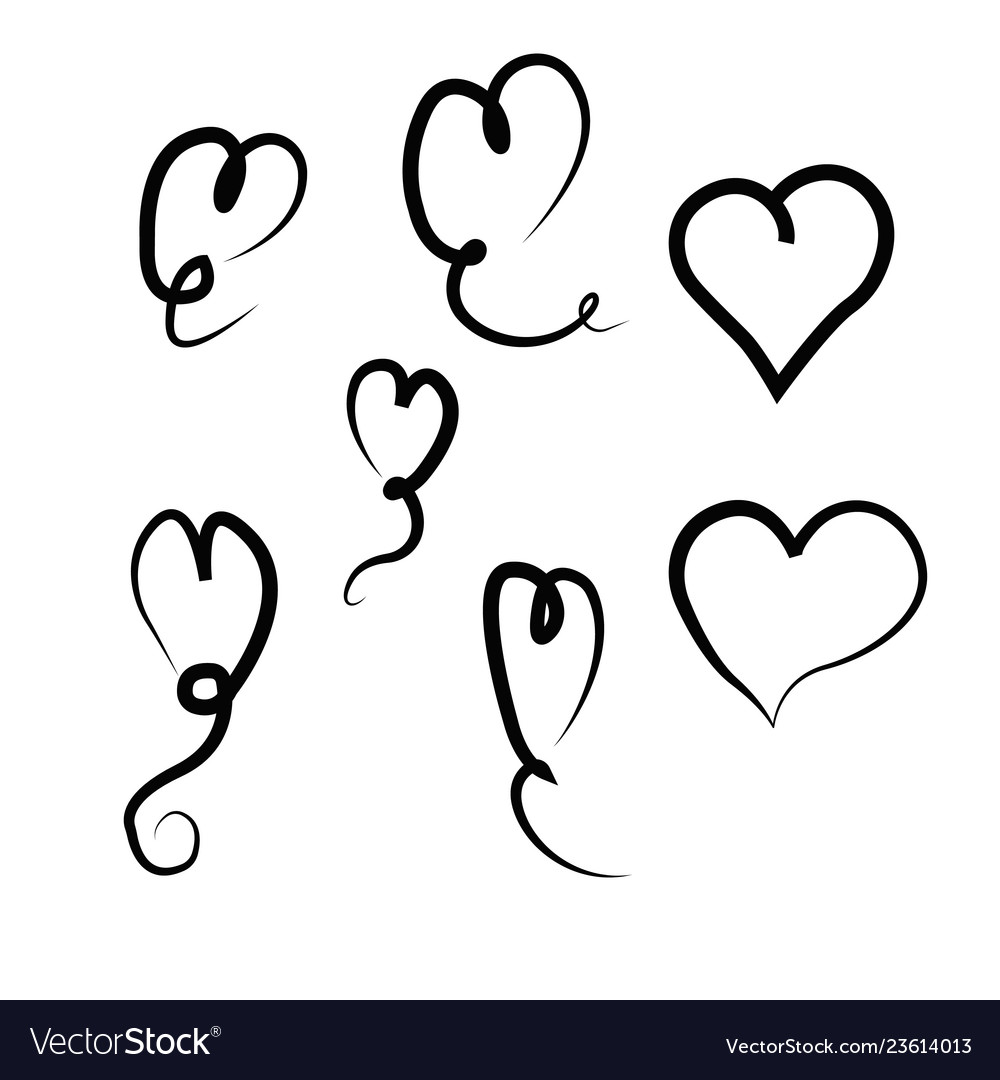 Set of outline hand drawn heart icon heart Vector Image