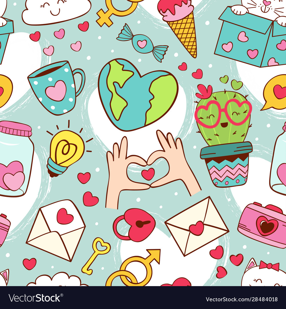 Seamless pattern with love icons vector image Seamless pattern with love icons