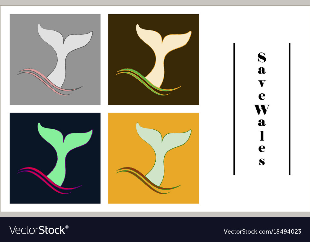 Assembly of flat icons on theme save whales tail