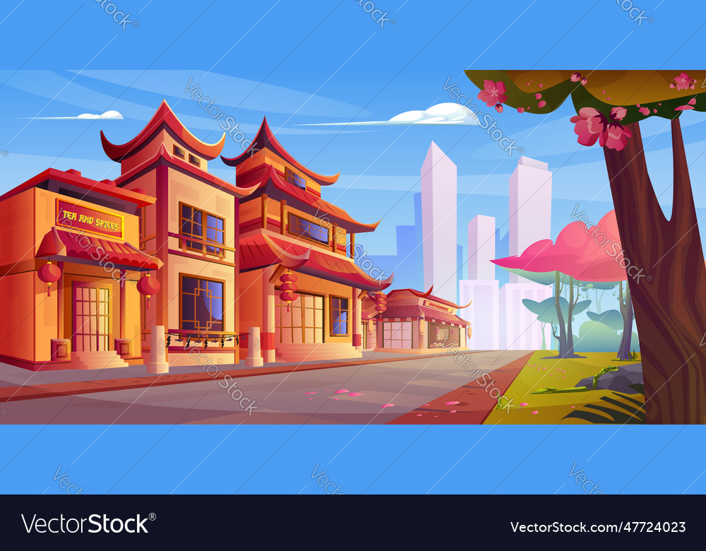 Chinese street with restaurant building in town Vector Image