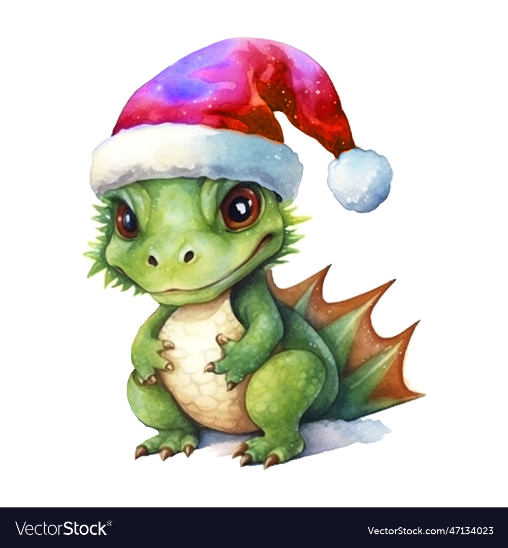 Fantasy cute dragon with christmas hat great Vector Image