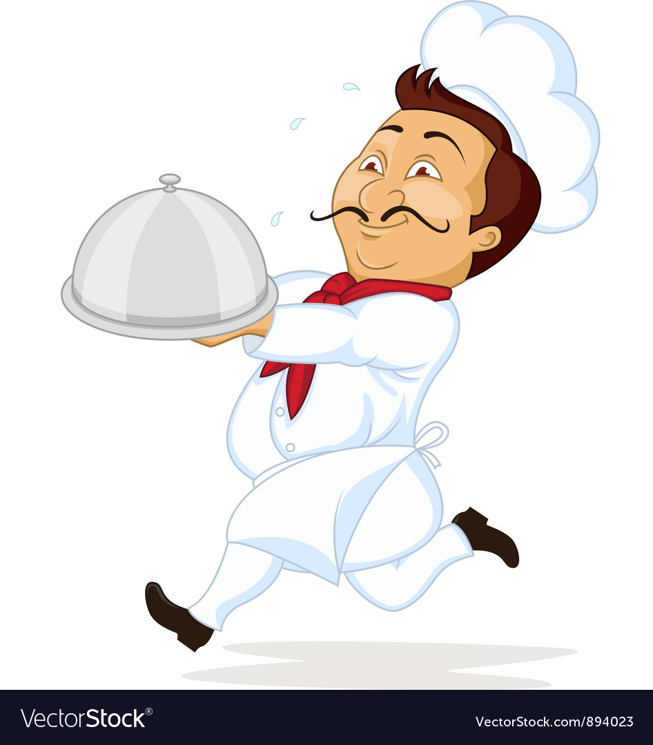 Funny chef in a kitchen Royalty Free Vector Image