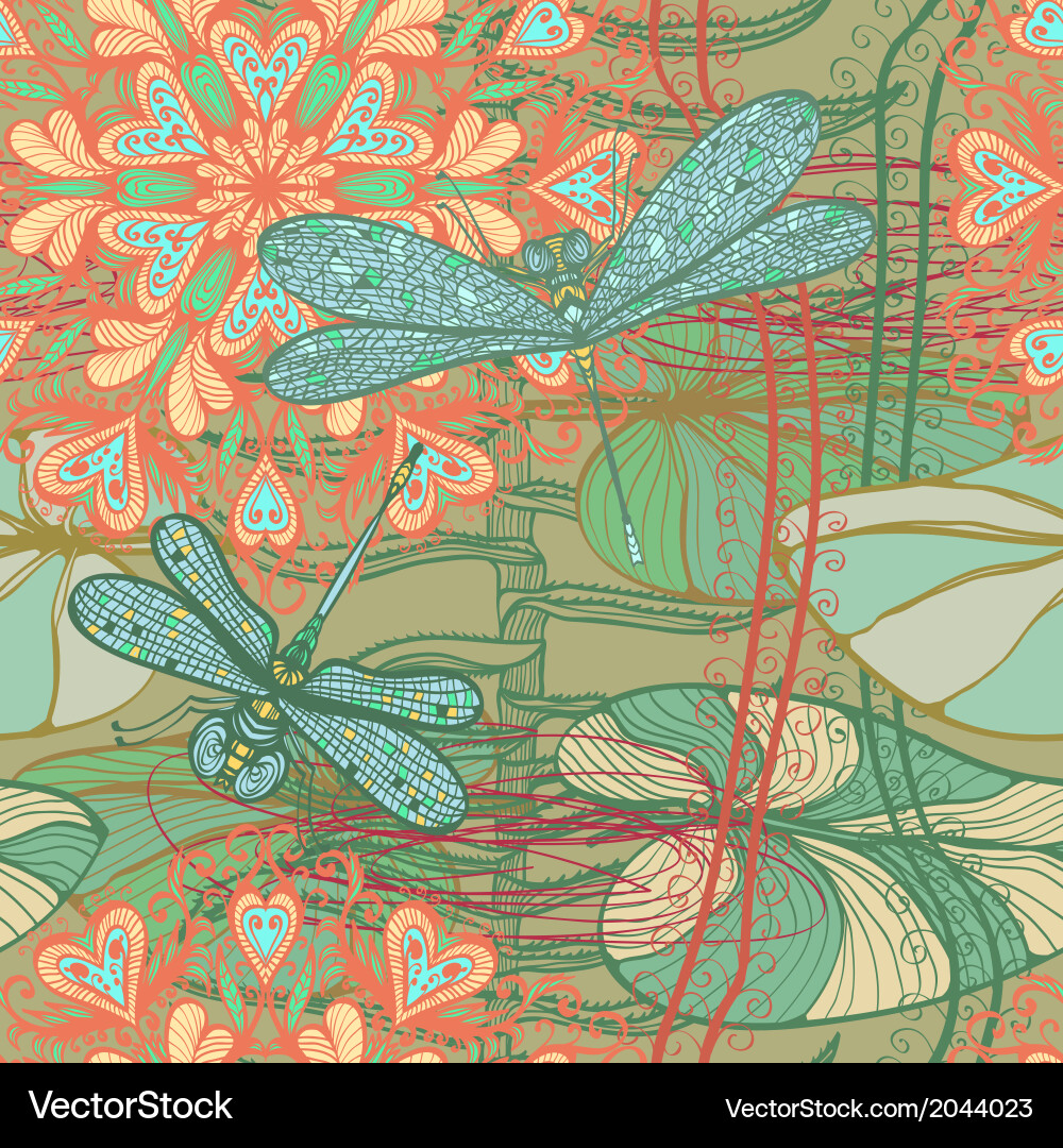 Seamless pattern with dragonflies Royalty Free Vector Image