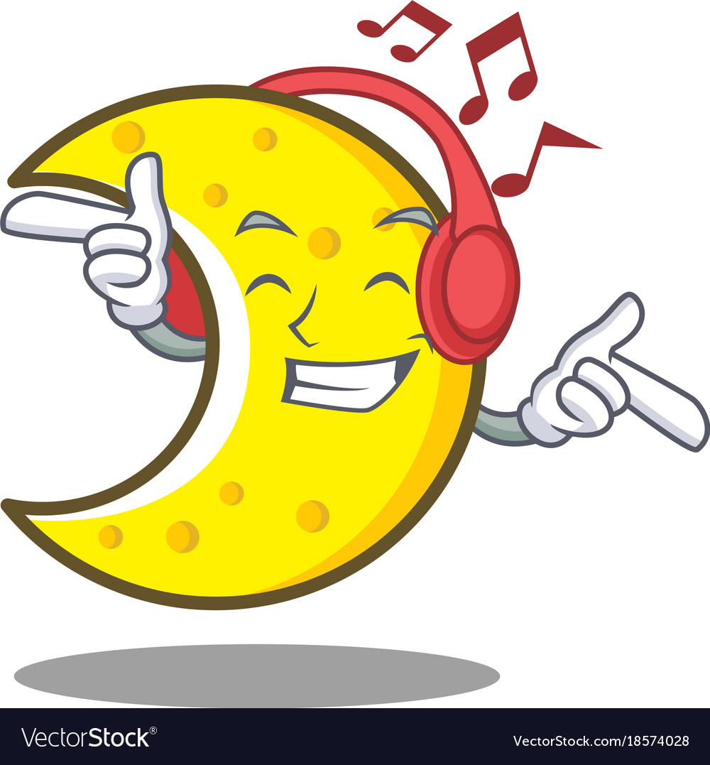 Listening music crescent moon character cartoon