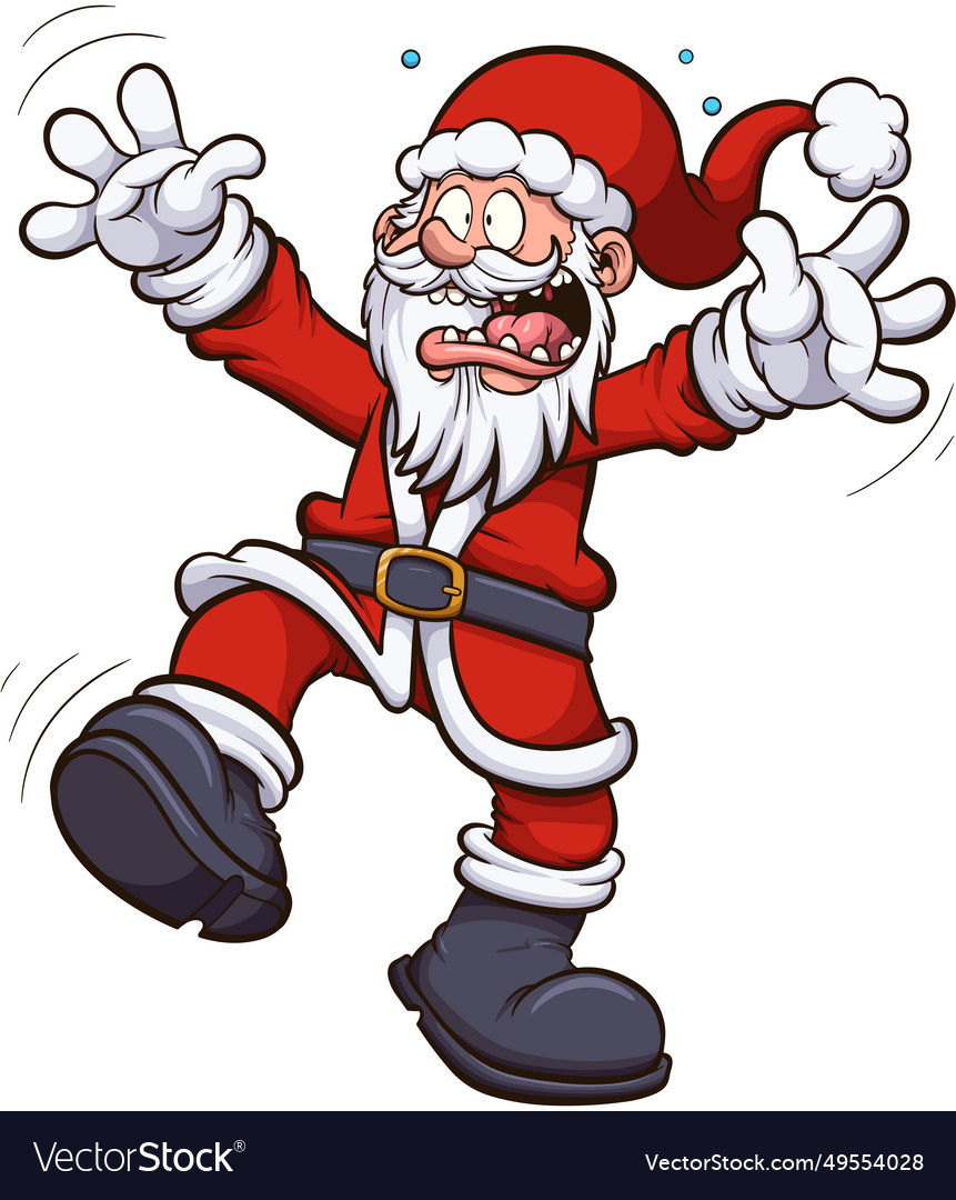 Scared cartoon santa claus