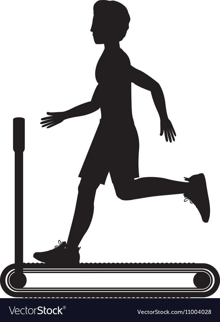 Silhouette with man in treadmill Royalty Free Vector Image