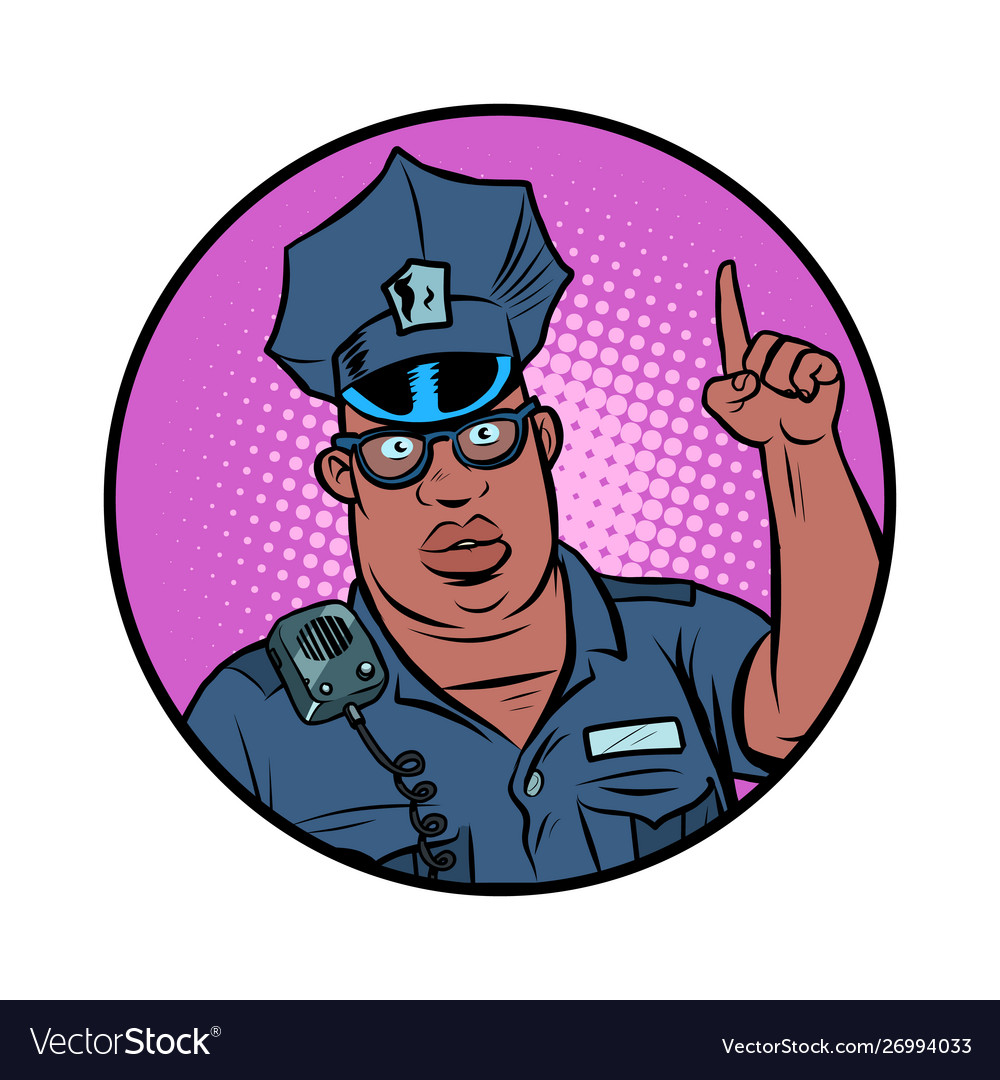 African police officer index finger up