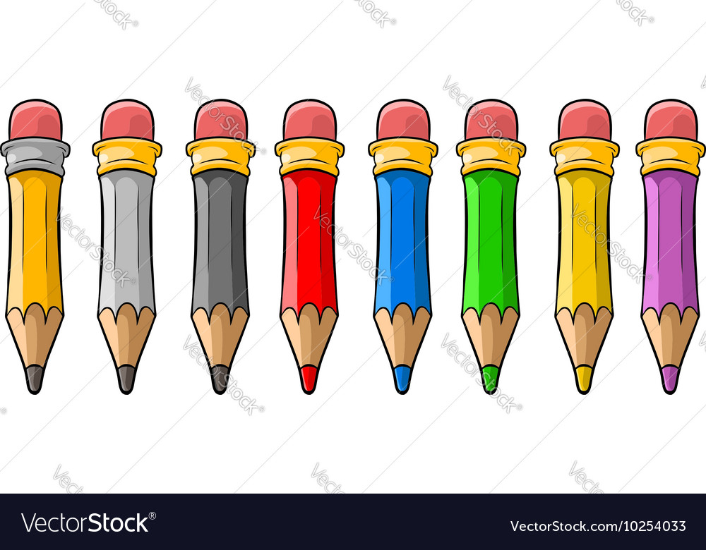 Cartoon set cool color wooden pencils Royalty Free Vector