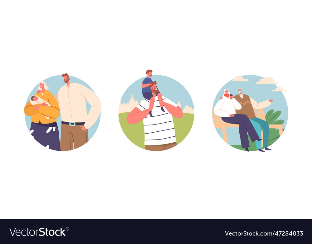 Joyful and united family isolated round icons