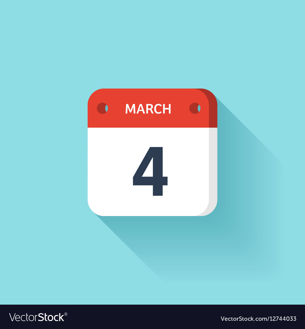 March 4 isometric calendar icon with shadow